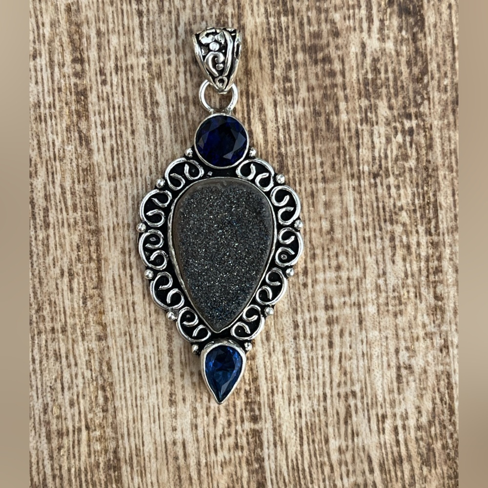 Blue Topaz and Desert Druzy Pendant